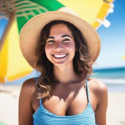 A cheerful young woman in her twenties enjoying her time at the beach