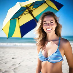 A cheerful young woman in her twenties enjoying her time at the beach