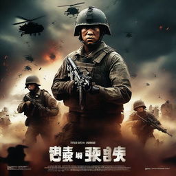 Create a war movie poster with the title 'Named by Than Yu'