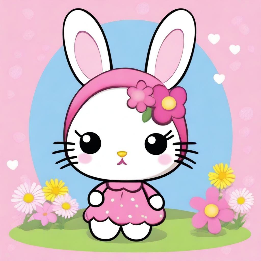 Create an image of Hello Kitty dressed as a bunny