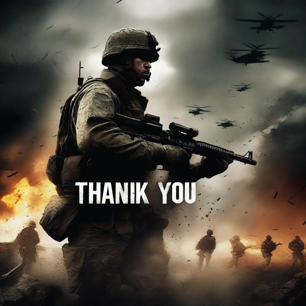 Create a war movie poster with the title 'Thank You'