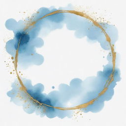 Light blue watercolor splashes with a round gold frame