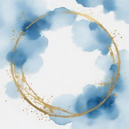 Light blue watercolor splashes with a round gold frame