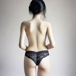 A tasteful artistic depiction of an Asian girl wearing lace underwear, viewed from the back