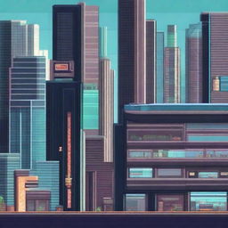 Create a vibrant and detailed background for a 16-bit pixel platformer game set in a futuristic city