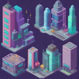 Create a vibrant and detailed environment for a 16-bit pixel platformer game set in a futuristic city