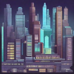 Create a vibrant and detailed environment for a 16-bit pixel platformer game set in a futuristic city