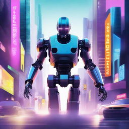 Create a vibrant and visually captivating movie poster featuring AI-themed elements