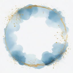 Pale sky blue watercolor splashes with a round gold frame