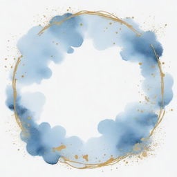 Pale sky blue watercolor splashes with a round gold frame