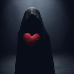 A dark and mysterious background with a veil partially covering a broken heart symbol