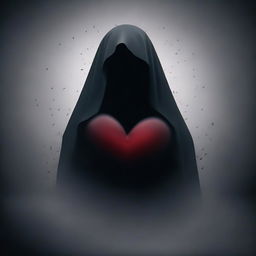 A dark and mysterious background with a veil partially covering a broken heart symbol