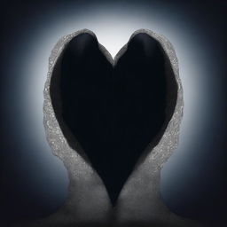 A dark and mysterious background with a veil partially covering a broken heart symbol