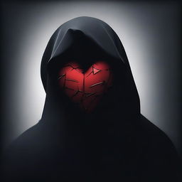 A dark and mysterious background with a veil partially covering a broken heart symbol