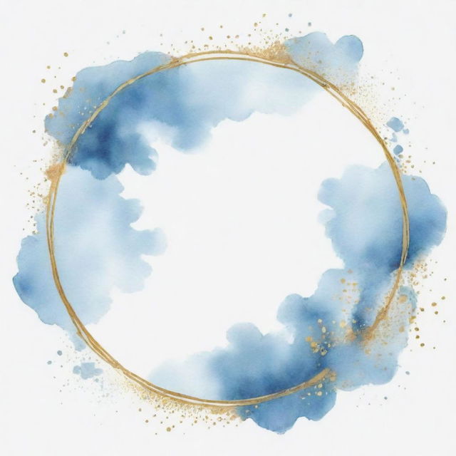 Pale sky blue watercolor splashes with a round gold frame