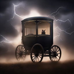 Design a book cover featuring a vanishing carriage struck by lightning