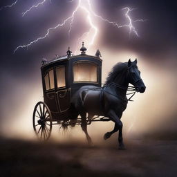 Design a book cover featuring a vanishing carriage struck by lightning