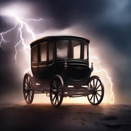 Create a book cover featuring a vanishing carriage being struck by lightning