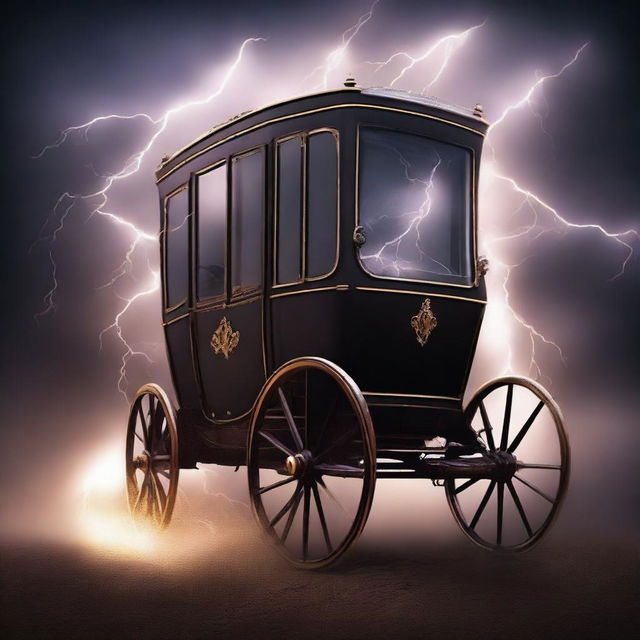 Create a book cover featuring a vanishing carriage being struck by lightning