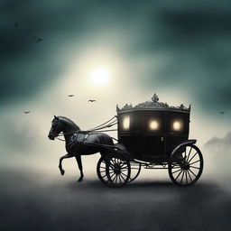 Design a book cover featuring a mysterious carriage