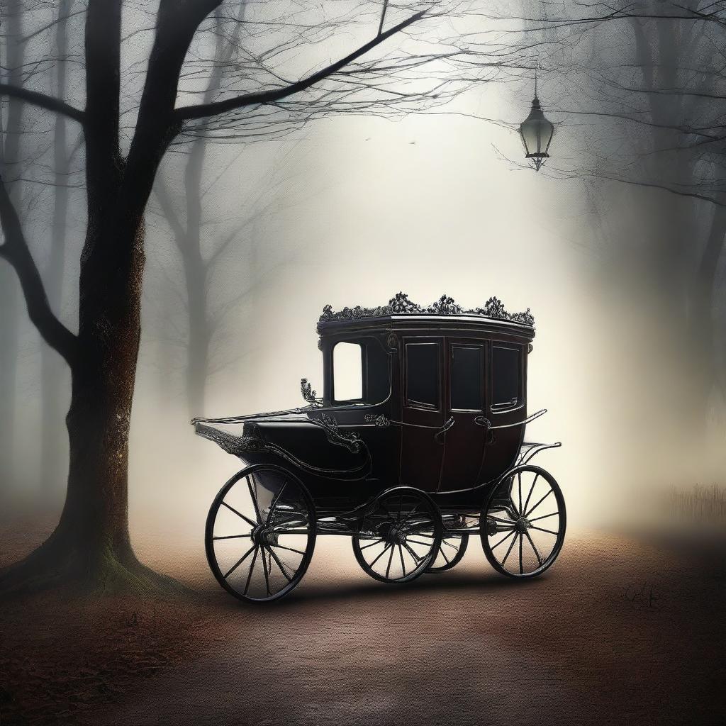 Design a book cover featuring a mysterious carriage