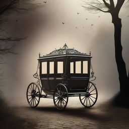 Design a book cover featuring a mysterious carriage