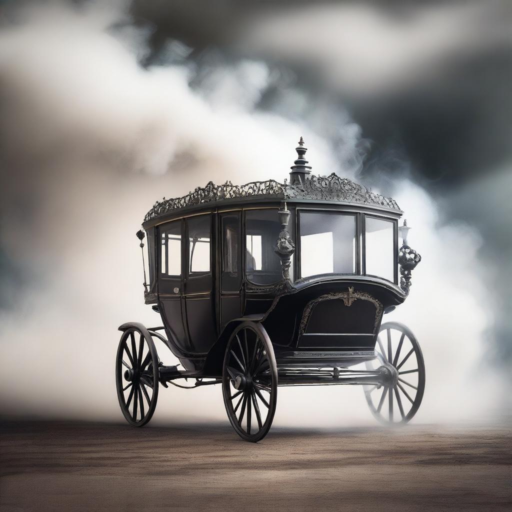 A stunning image of a beautiful vintage carriage partially disappearing in swirling smoke