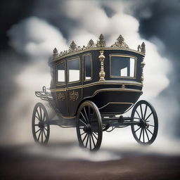 A stunning image of a beautiful vintage carriage partially disappearing in swirling smoke