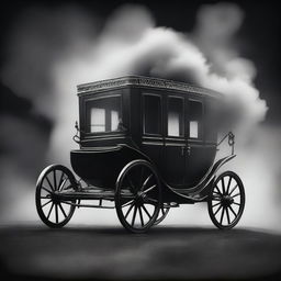 A beautifully drawn image of a vintage carriage partially disappearing in thick, black smoke