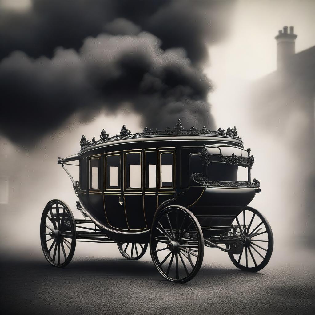 An enchanting image of a beautiful vintage carriage partially disappearing in thick black smoke