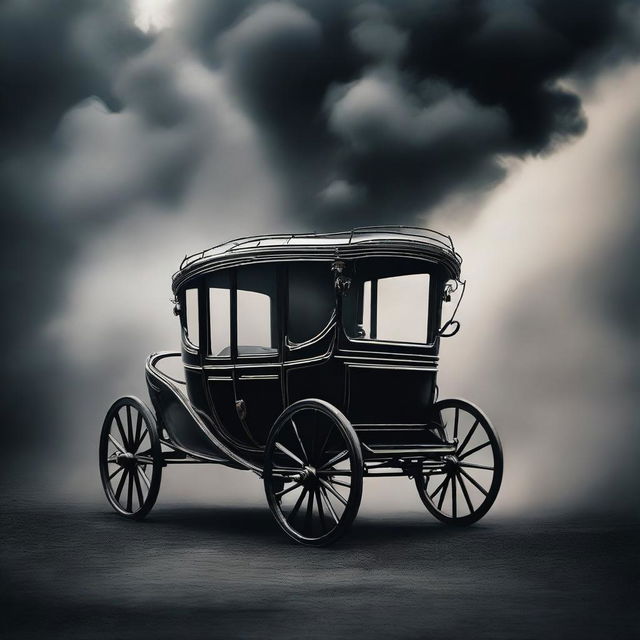 An enchanting image of a beautiful vintage carriage partially disappearing in thick black smoke