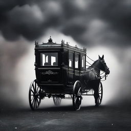 An enchanting image of a beautiful vintage carriage partially disappearing in thick black smoke