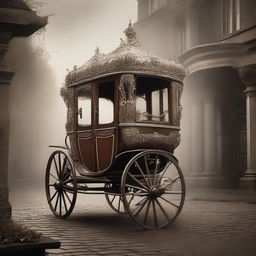 A captivating image of a beautiful vintage carriage partially disappearing into an unknown realm