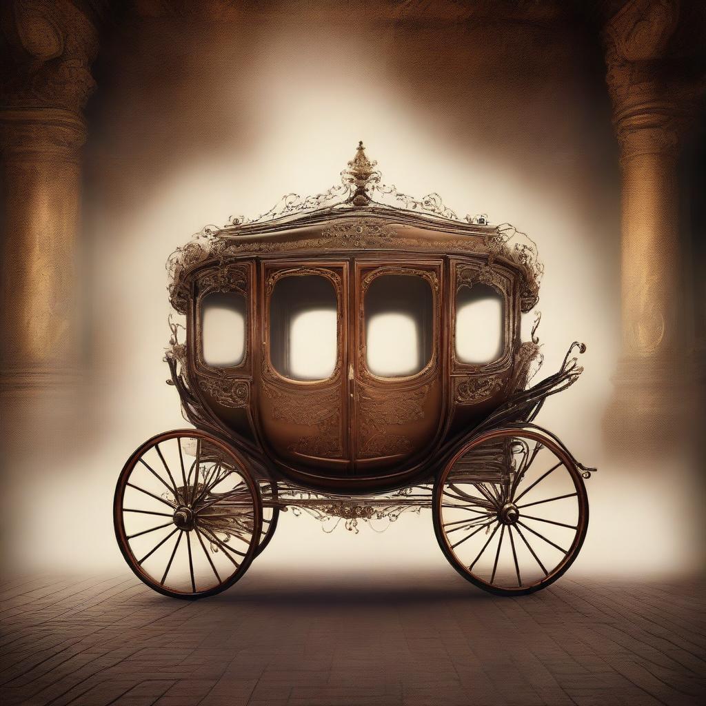 A mesmerizing image of a beautiful vintage carriage partially disappearing into a vortex, evoking themes of fiction, mystery, and time travel