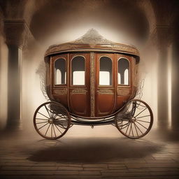 A mesmerizing image of a beautiful vintage carriage partially disappearing into a vortex, evoking themes of fiction, mystery, and time travel