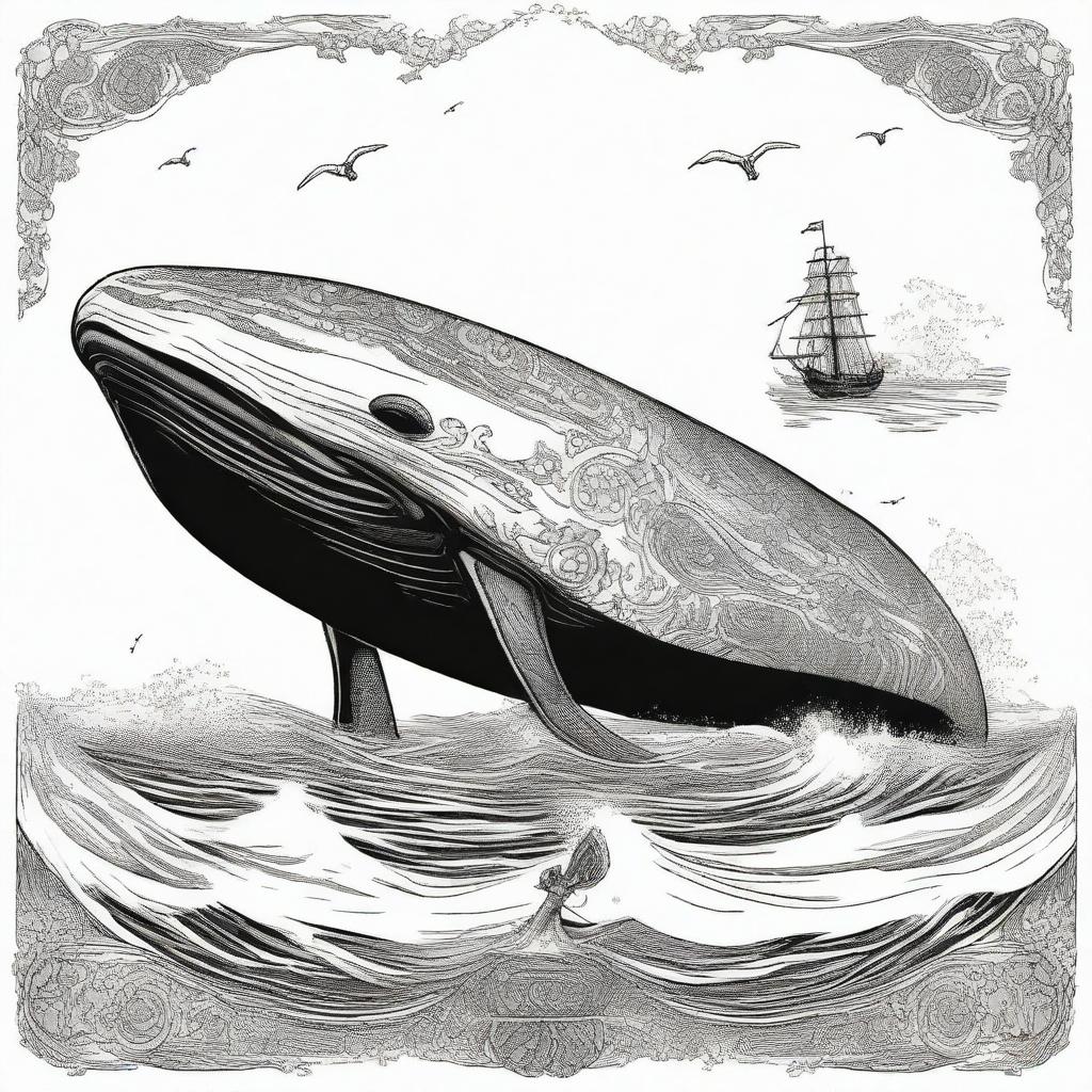 A majestic right whale adorned with pirate and Viking symbols