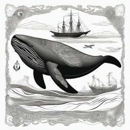 A majestic right whale adorned with pirate and Viking symbols