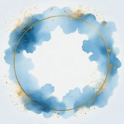 Sky blue watercolor splashes with a round gold frame