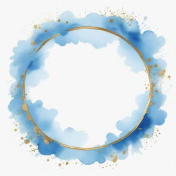 Sky blue watercolor splashes with a round gold frame