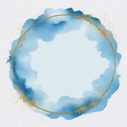 Sky blue watercolor splashes with a round gold frame