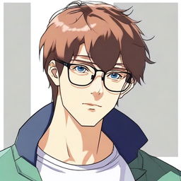 An anime-style man with bangs and glasses