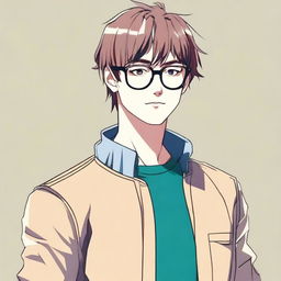 An anime-style man with bangs and glasses