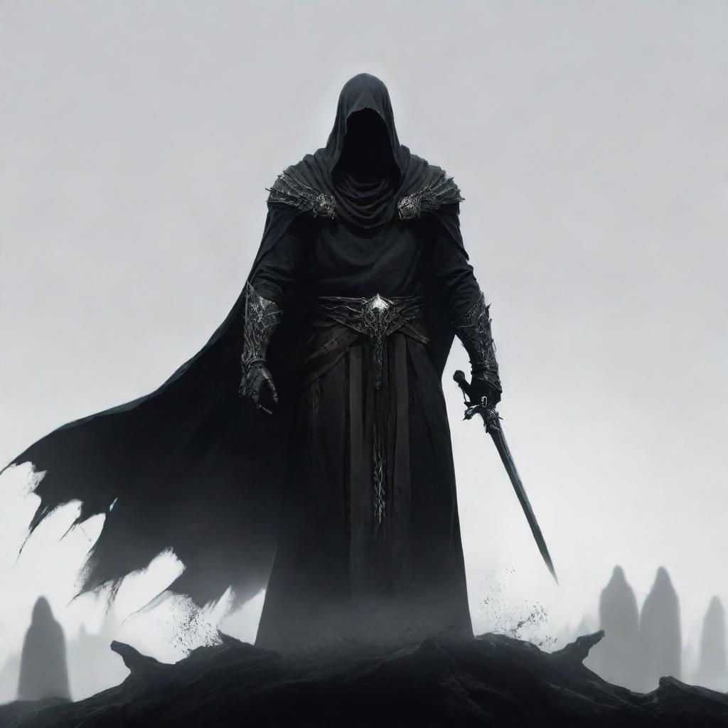 A UI banner with a dark, brooding, souls-like style for a game, set against a modest white background.