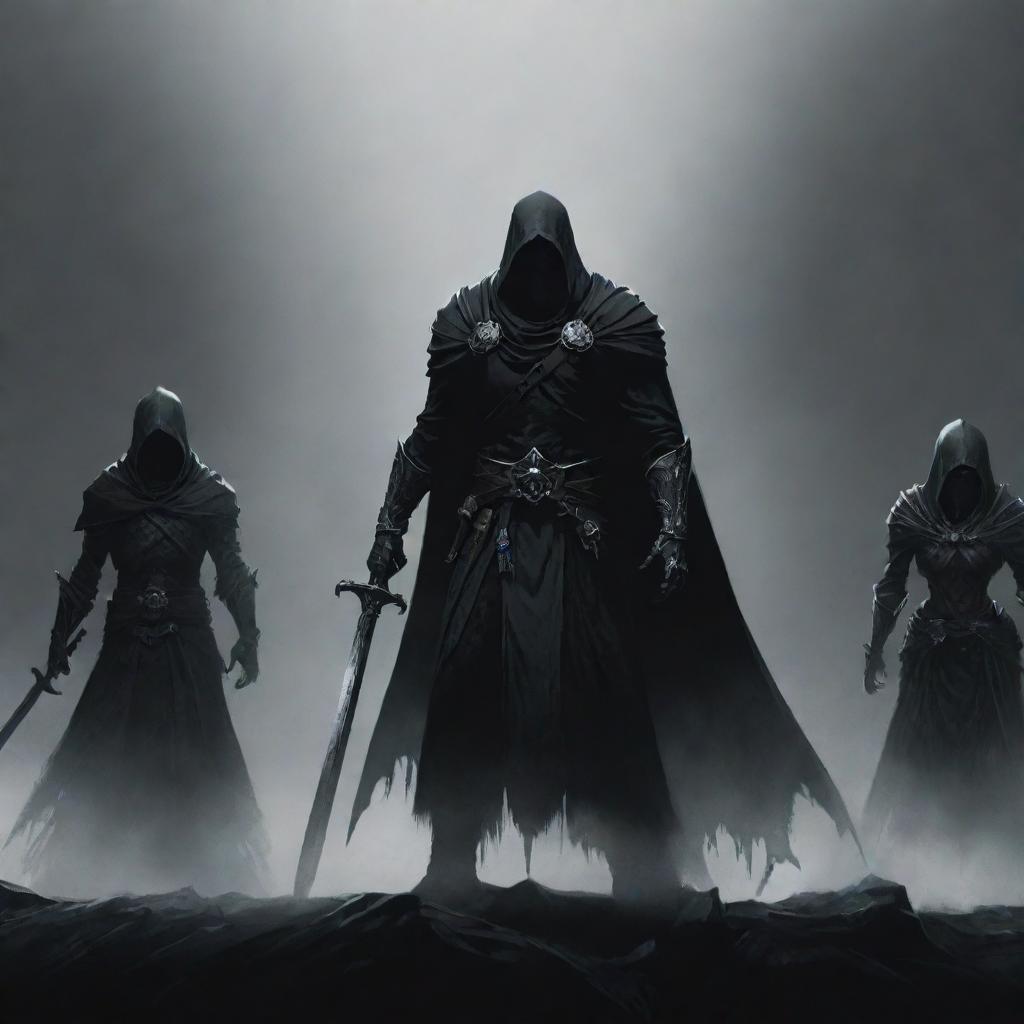 A UI banner with a dark, brooding, souls-like style for a game, set against a modest white background.