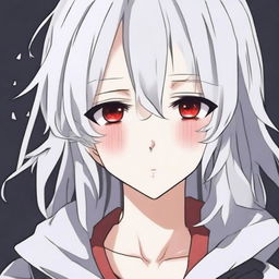 An anime girl with white hair and red eyes, crying