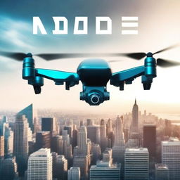 Create a book cover featuring a futuristic drone flying over a cityscape