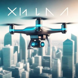 Create a book cover featuring a futuristic drone flying over a cityscape