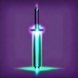 A pixel art image of a mystical sword emitting a radiant energy aura