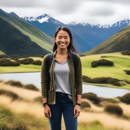 A Filipino person enjoying the scenic landscapes of New Zealand