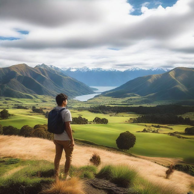 A Filipino person enjoying the scenic landscapes of New Zealand